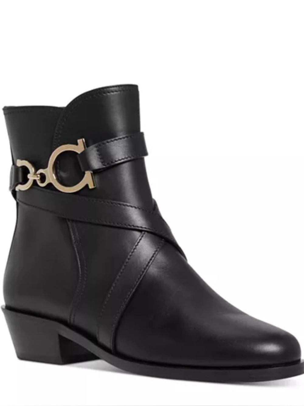 Salvatore Ferragamo Shadi Leather Ankle Boots Gancini Buckle Black Size 6